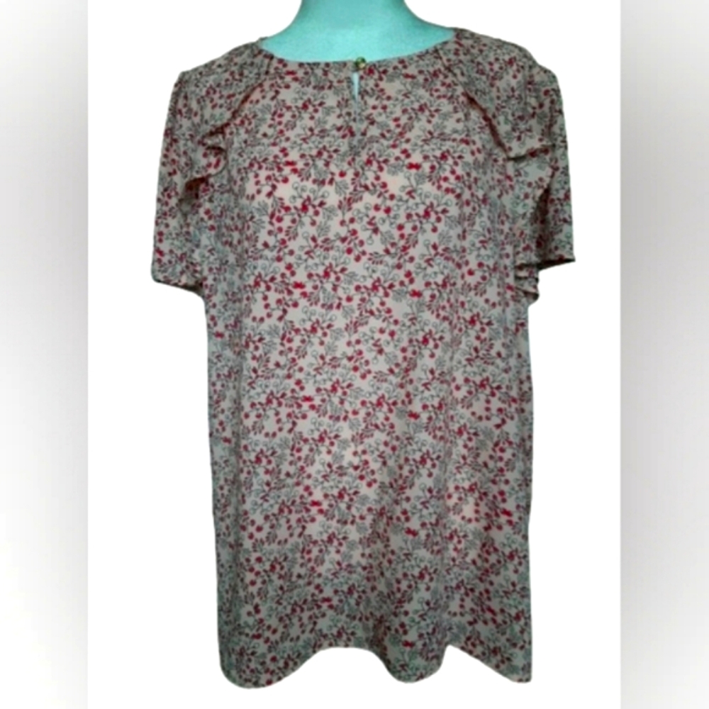 NWT ๐ท LIZ CLAIBORNE - Romantic Short Sleeves Flowery Pink Blouse - Size: L - Picture 2 of 11